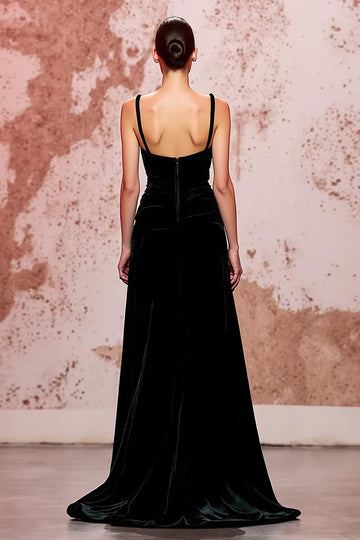 Simple Black Velvet Long Spaghetti Straps Evening Dress